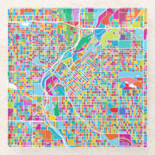 Colourful Denver Map Glass Coaster