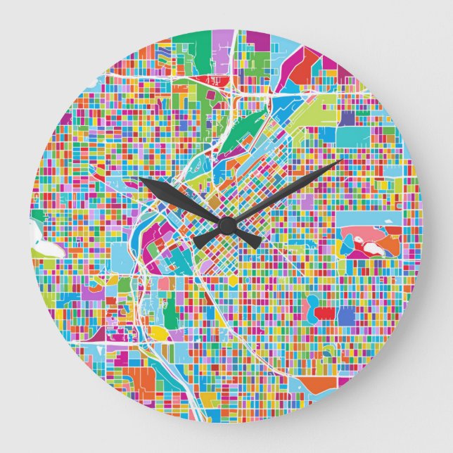 Colourful Denver Map Large Clock (Front)
