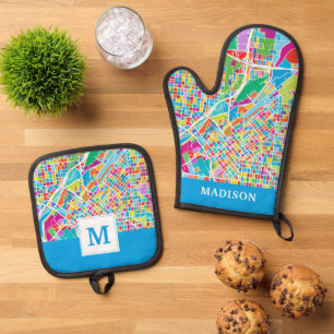Colourful Denver Map Oven Mitt & Pot Holder Set