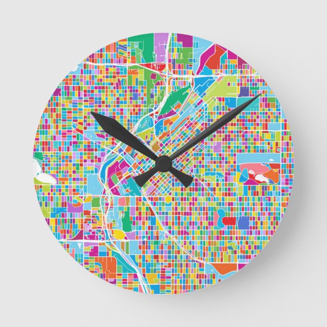 Colourful Denver Map Round Clock (Front)