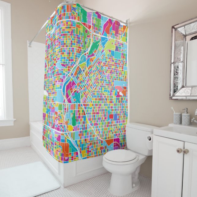 Colourful Denver Map Shower Curtain (In Situ)