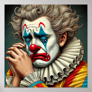 Colourful Depressed Silly Clown in Agony Poster