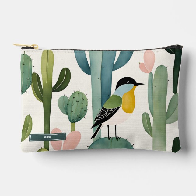 Colourful Desert Bird on Cactus Accessory Pouch (Front)