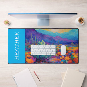 Colourful Desert Cactus Monogram Name Desk Mat