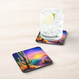 Colourful desert sunset coaster