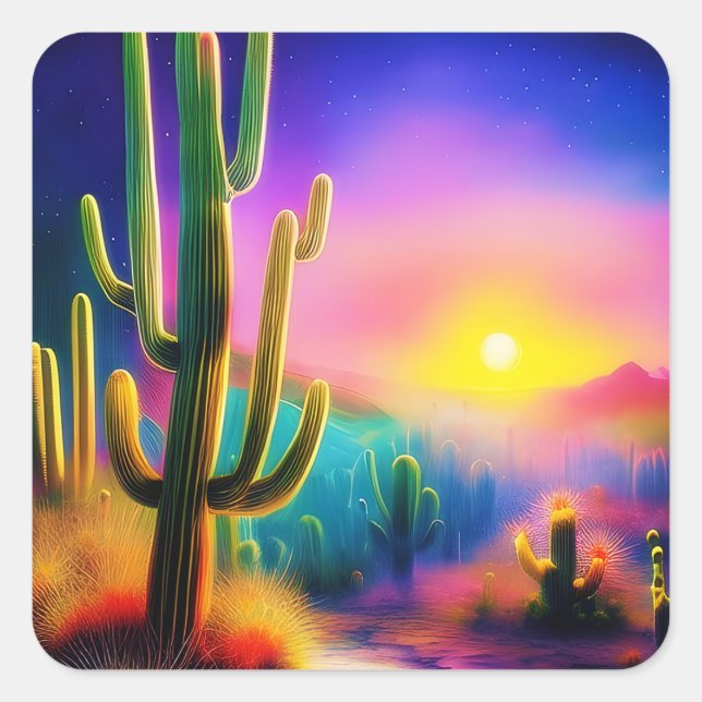 Colourful desert sunset  square sticker (Front)