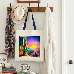 Colourful desert sunset tote bag