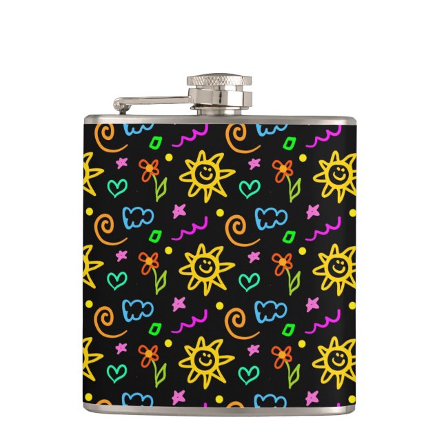 Colourful design of background for kids hip flask (Front)