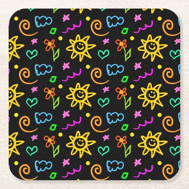 Colourful design of background for kids square paper coaster (Front)