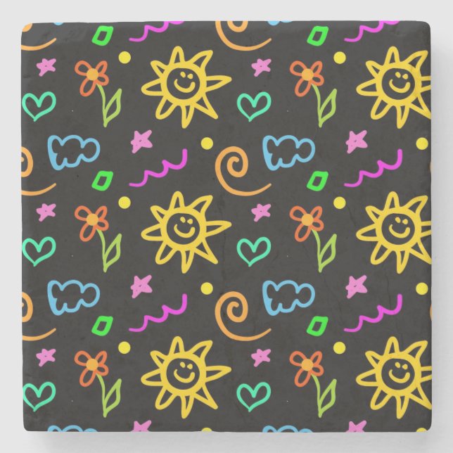 Colourful design of background for kids stone coaster (Front)