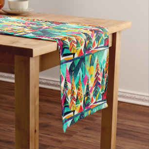 Colourful design of Christmas trees Short Table Runner