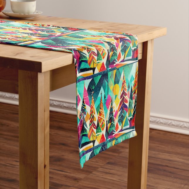 Colourful design of Christmas trees Short Table Runner (In Situ)