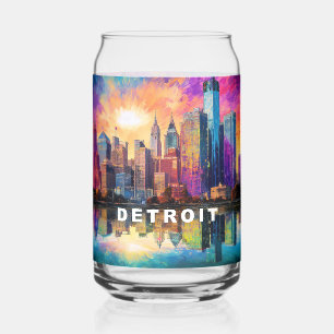 Colourful Detroit Skyline Can Glass