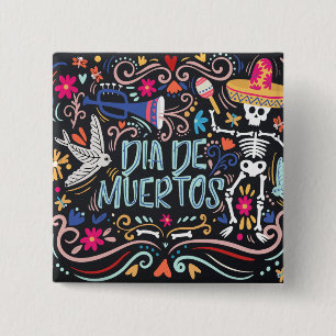 Colourful Dia de los Muertos Button