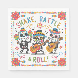 Colourful Día de los Muertos Fiesta Skeleton Band Napkin