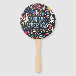 Colourful Dia de los Muertos   Hand Fan
