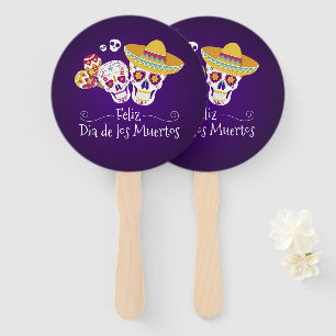 Colourful Dia de los Muertos   Hand Fan