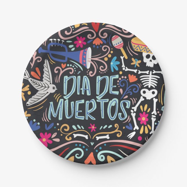 Colourful Dia de los Muertos | Paper Plate (Front)