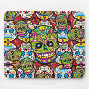 Colourful Dia de los Muertos Skulls Mouse Mat