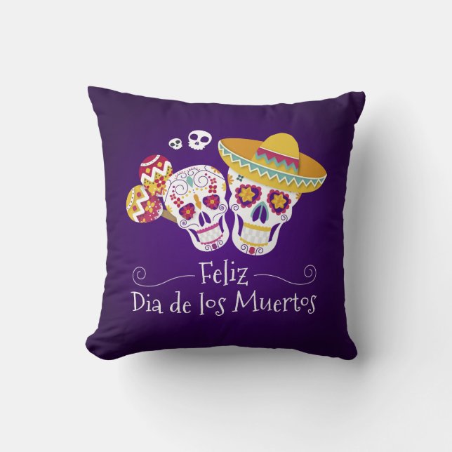Colourful Dia de los Muertos | Throw Pillow (Front)