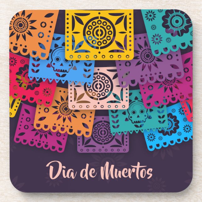 Colourful Dia de Muertos Banners | Coaster (Front)