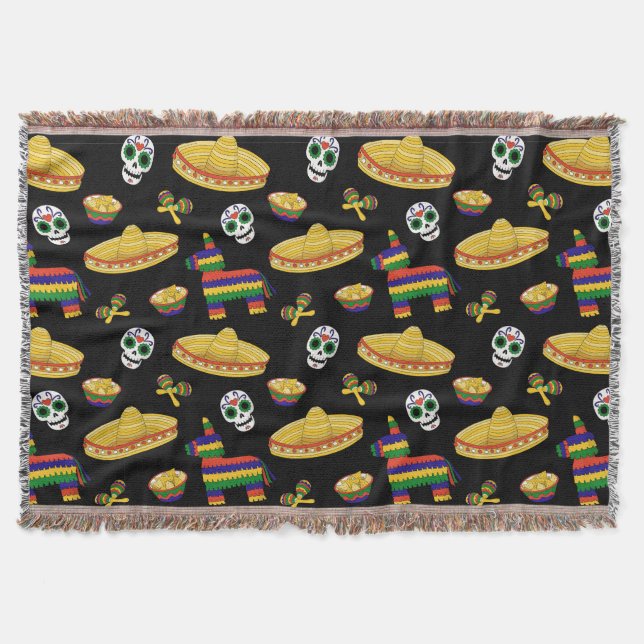 Colourful Día de Muertos Mexican Fiesta Throw Blan (Front)