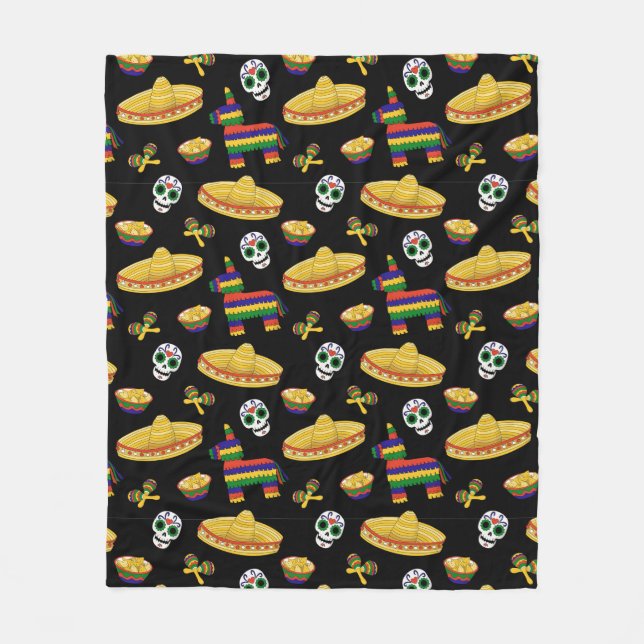 Colourful Día de Muertos Mexican Fiesta Throw Blan Fleece Blanket (Front)