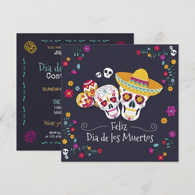 Colourful Dia de Muertos Party | Invitation (Front/Back)