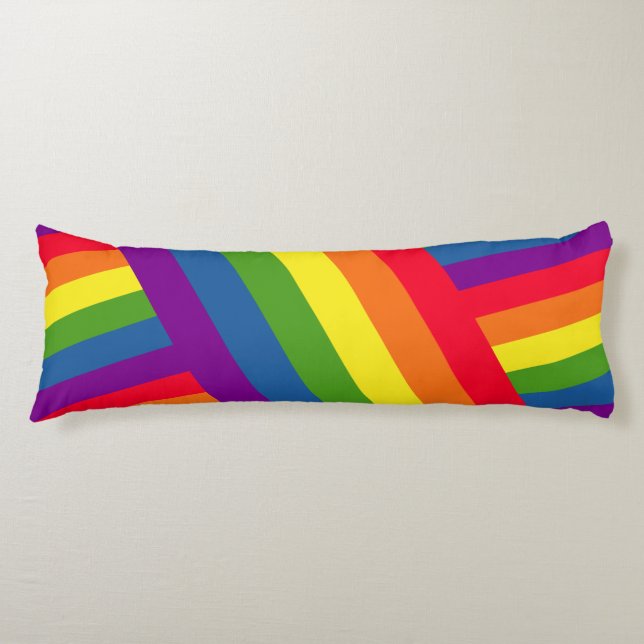 Colourful Diagonal Gay Rainbow Flag Body Cushion (Front)