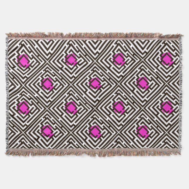 Colourful Diagonal Maze Pattern on Custom Colour Throw Blanket (Front)