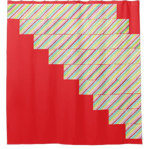 Colourful Diagonal Pinstripes on Red Shower Curtai Curtain