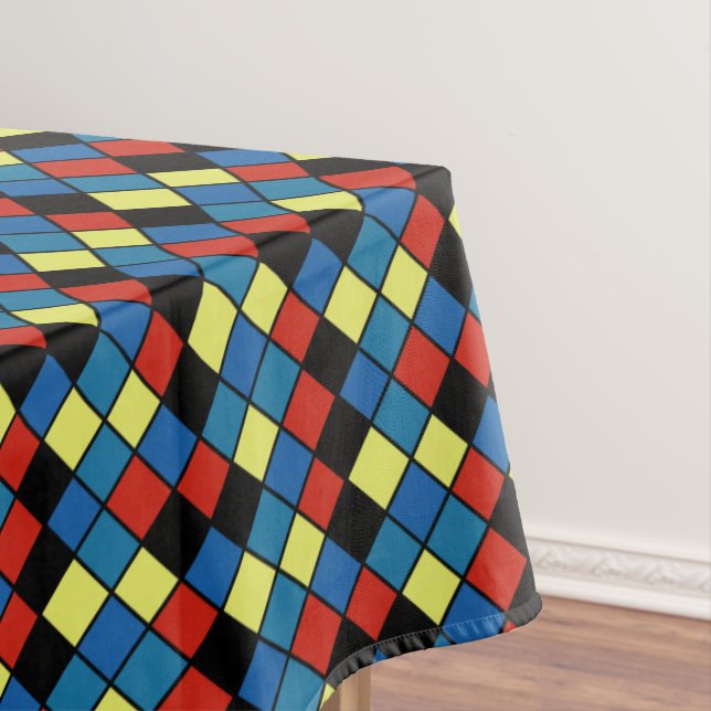 Colourful Diagonal Retro Tile Pattern Tablecloth (In Situ)