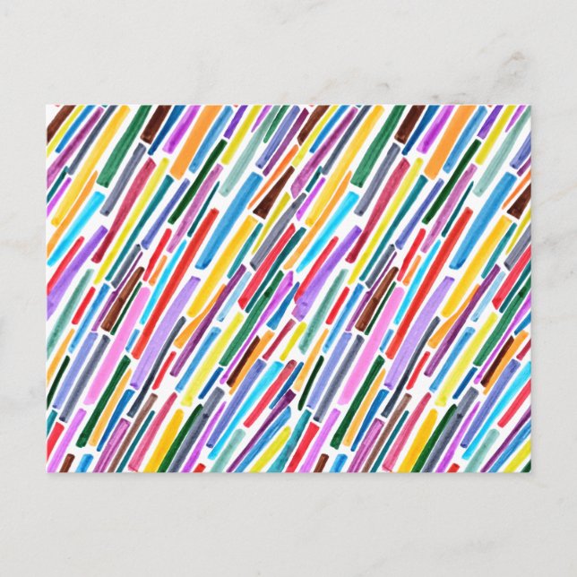 Colourful Diagonal Slash Stripe Pattern Postcard (Front)