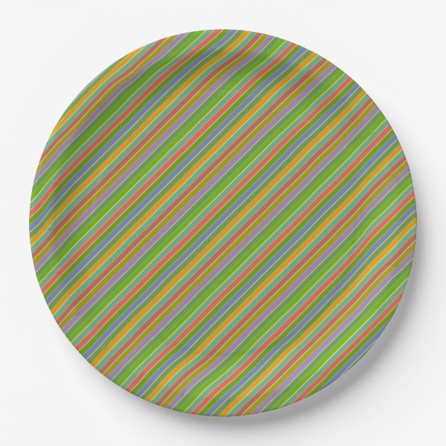 Colourful Diagonal Stripe Modern Paper Plate (Front)