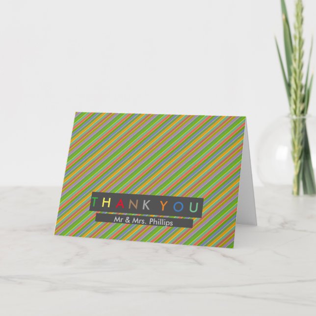 Colourful Diagonal Stripe Modern Thank You Card (Front)