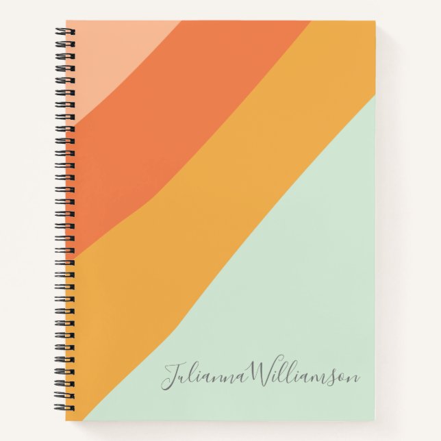 Colourful Diagonal Stripe Retro Pastel Personalise Notebook (Front)