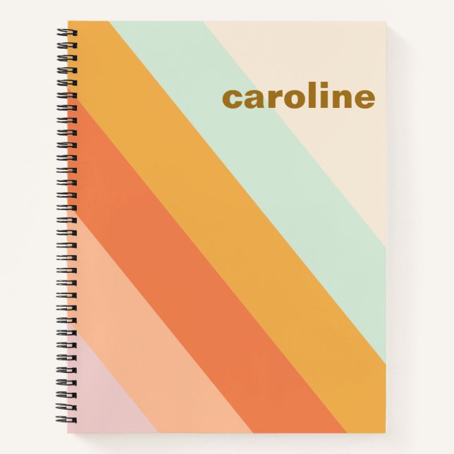 Colourful Diagonal Stripe Retro Pastel Personalise Notebook (Front)