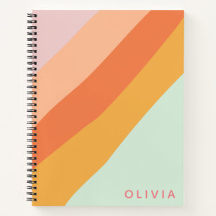 Colourful Diagonal Stripe Retro Pastel Personalise Notebook