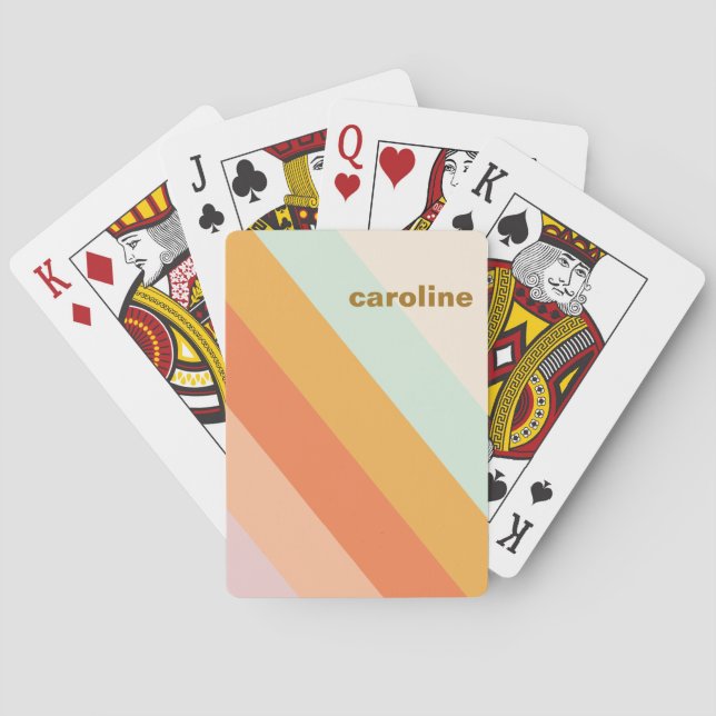 Colourful Diagonal Stripe Retro Pastel Personalise Playing Cards (Back)