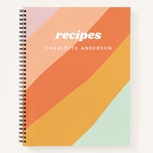 Colourful Diagonal Stripe Retro Personalised Recip Notebook (Front)