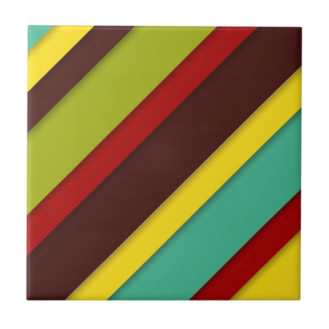 Colourful Diagonal Stripes Ceramic Tile | Modern  (Front)
