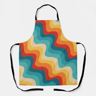 Colourful diagonal waves in retro style  apron