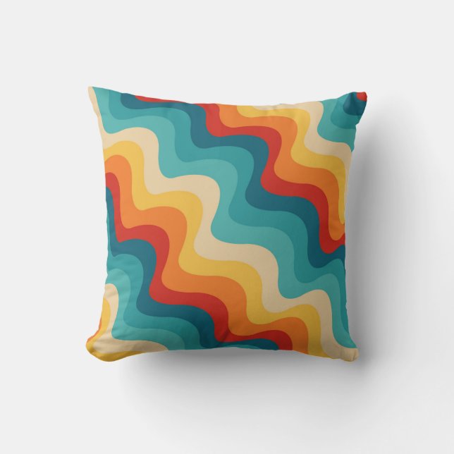 Colourful diagonal waves in retro style  cushion (Front)