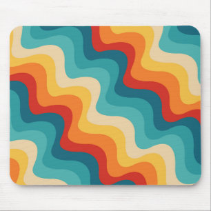 Colourful diagonal waves in retro style mouse mat