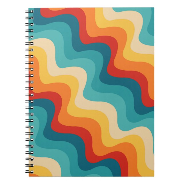 Colourful diagonal waves in retro style  notebook (Front)
