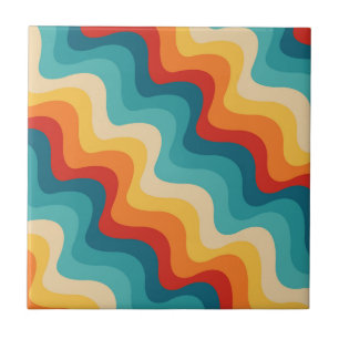 Colourful diagonal waves in retro style tile