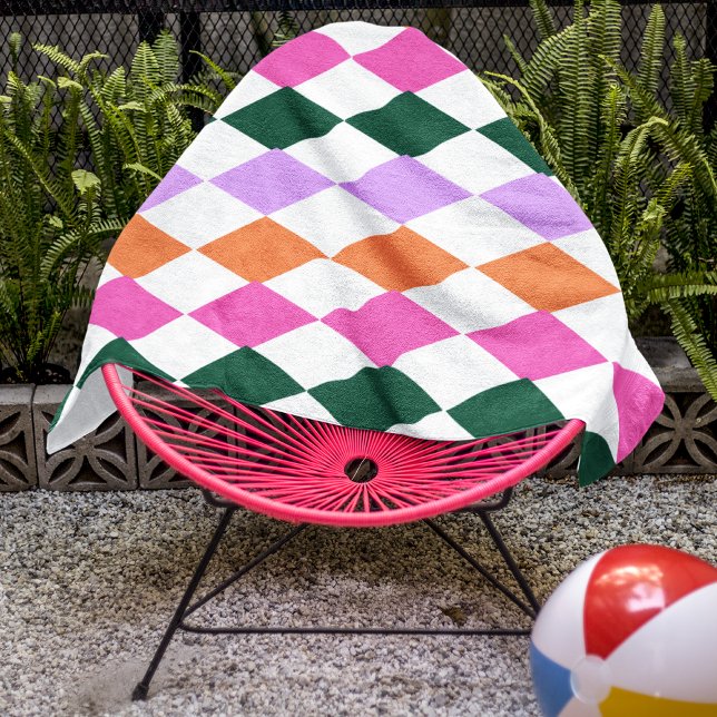 Colourful Diamond Pattern Mid Century Modern Beach Towel (Creator Uploaded)