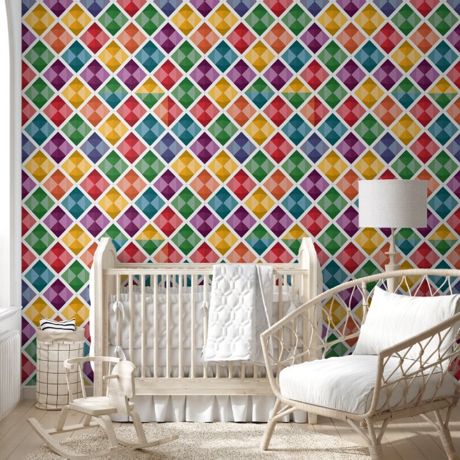 Colourful Diamond Pattern Wall Curtain & Wallpaper (Kids)