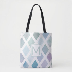 Colourful Diamond Pattern with Initial Tote Bag
