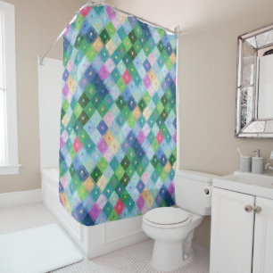 Colourful Diamond squares pattern Shower Curtain